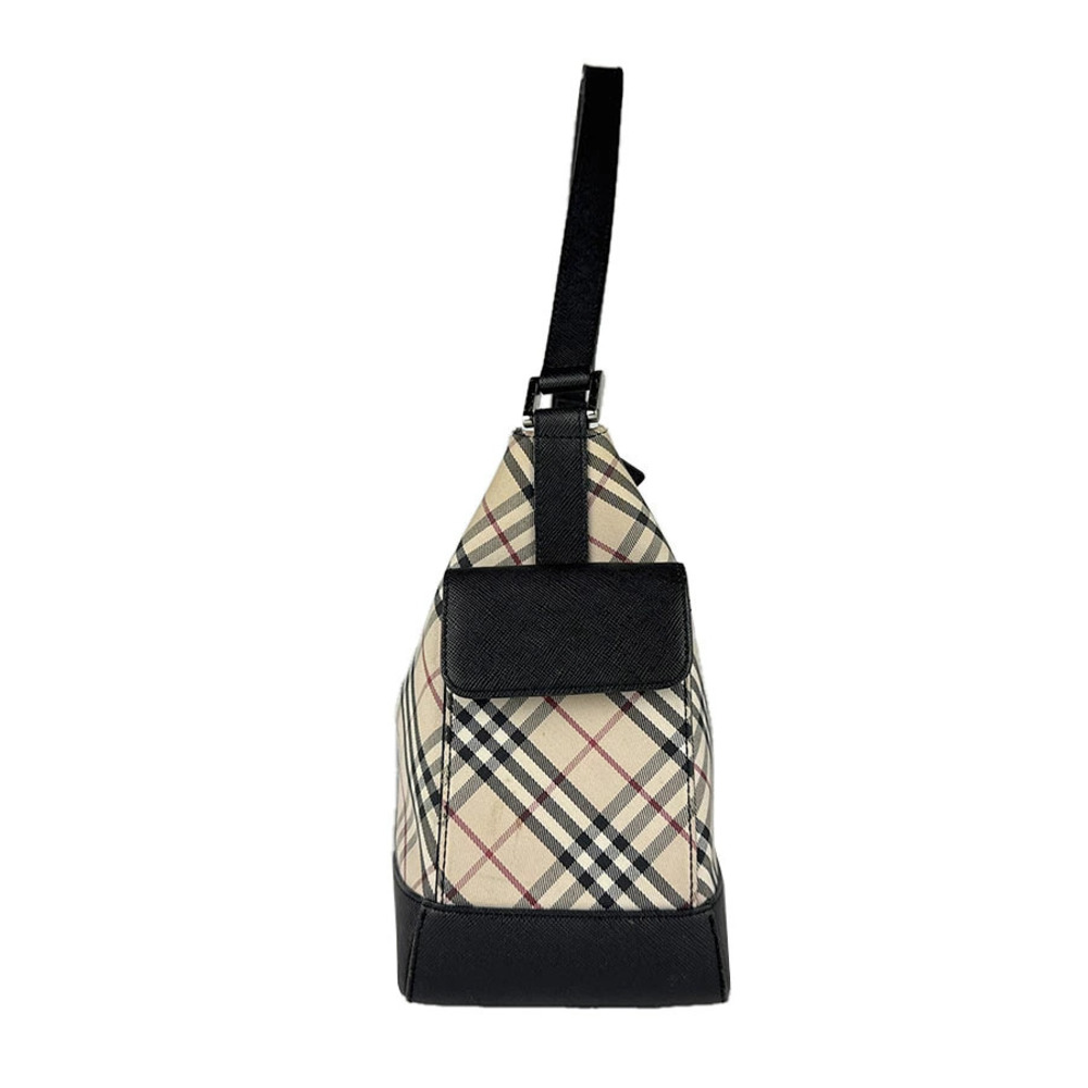 Burberry bag shoulder beige canvas black leather Tan Black